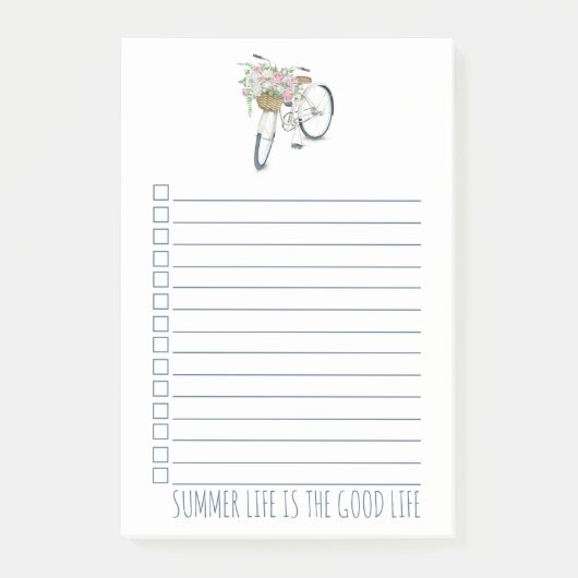 Cyclus met mandje roze bloemen zomerleven post-it® notes (Voorkant)