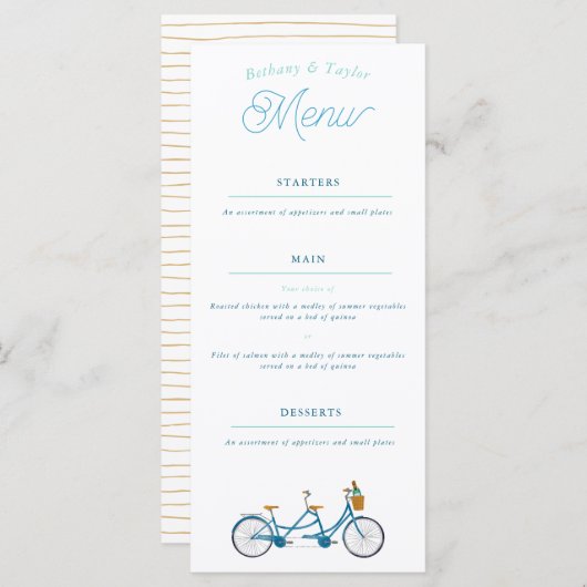Cyclus voor twee Waterverven Tandem Bike-menu Menu (Voorkant / Achterkant)