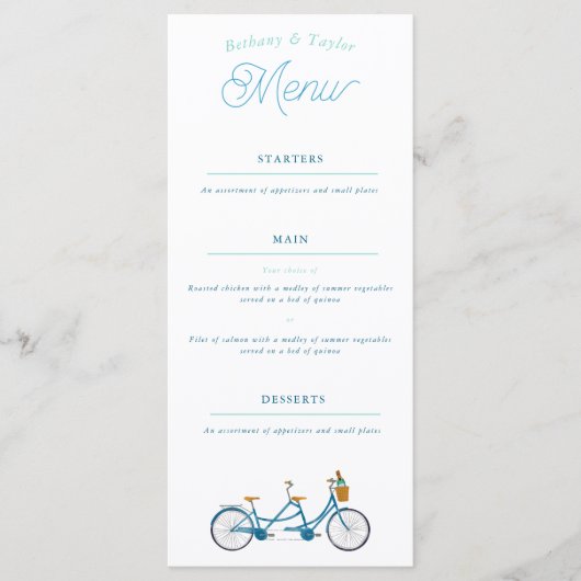 Cyclus voor twee Waterverven Tandem Bike-menu Menu (Voorkant)