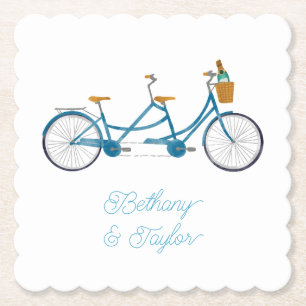 Cyclus voor twee Waterverven Tandem Bike & Names Kartonnen Onderzetters