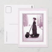 Cyclusgeschiedenis 1916-suffragette op een scooter briefkaart (Voorkant / Achterkant)