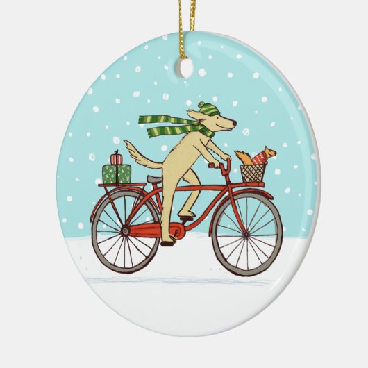 Cyclushond en eekhoorn Whimsical Winter Holiday Keramisch Ornament (Links)