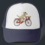 Cyclushond met vierkant vriend - vun artikel voor  trucker pet<br><div class="desc">Fietsen Dog en Squirrel Trucker Hat. Cute cartoonhond met een beret die een rode fiets draagt. Een gelukkige eekhoorn rijdt in de fietsmand. Bezoek de Doodle World van Jenn voor nog charmerdere design die op producten worden afgedrukt die voor elke keer plezier maken. ©Jenn Inashvili</div>