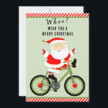 Cycluslijst Feestdagenkaart<br><div class="desc">Creatieve kerstvakantie kaarten voor fietsers met grappige Santa fietsen op een fiets.</div>