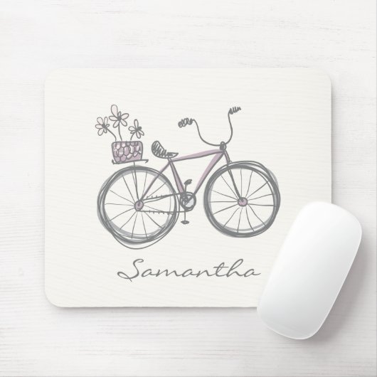 Cyclustekening in Lila | Gepersonaliseerde naam Muismat (Met muis)
