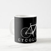 CYCOLOGIST-tekst en witte fiets Koffiemok (Voorkant links)