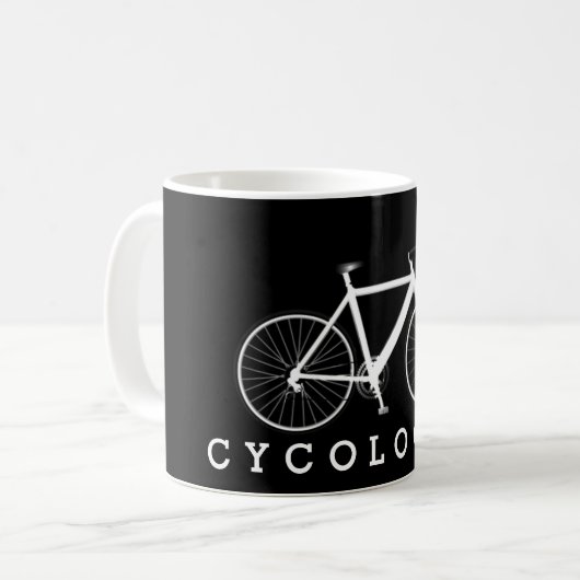 CYCOLOGIST-tekst en witte fiets Koffiemok (Voorkant links)