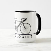 Cycologist tekst met grijze fiets mok (Voorkant rechts)