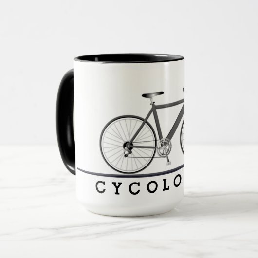 Cycologist tekst met grijze fiets mok (Voorkant links)