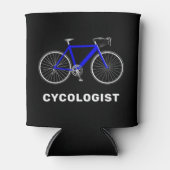 Cycologistische tekst en blauwe fiets blikjeskoeler (Voorkant)
