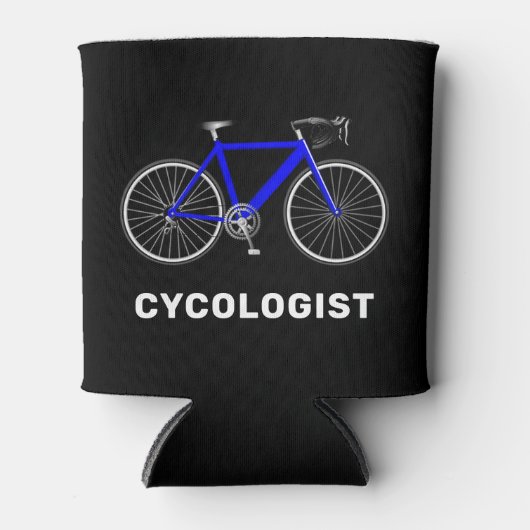 Cycologistische tekst en blauwe fiets blikjeskoeler (Voorkant)