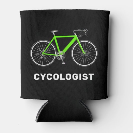 Cycologistische tekst en groene fiets blikjeskoeler (Voorkant)