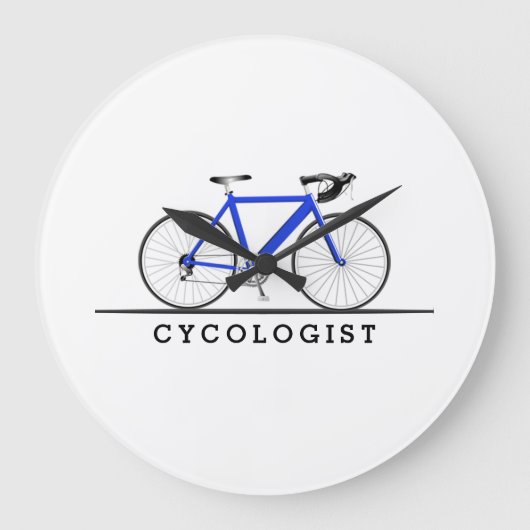 Cycologistische tekst met blauwe fiets grote klok (Voorkant)