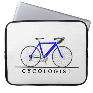 Cycologistische tekst met blauwe fiets laptop sleeve