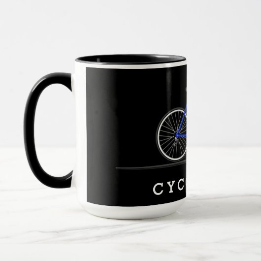 Cycologistische tekst met blauwe fiets mok (Links)