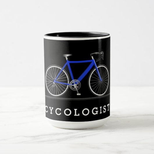 Cycologistische tekst met blauwe fiets mok (Midden)