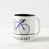 Cycologistische tekst met blauwe fiets tweekleurige koffiemok (Voorkant rechts)