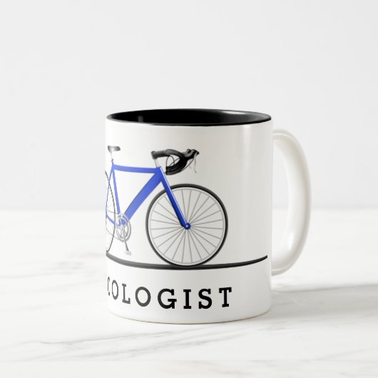 Cycologistische tekst met blauwe fiets tweekleurige koffiemok (Voorkant rechts)