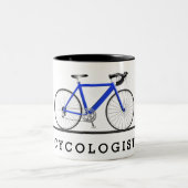Cycologistische tekst met blauwe fiets tweekleurige koffiemok (Center)