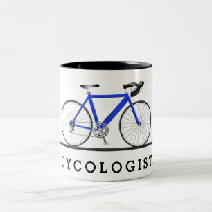 Cycologistische tekst met blauwe fiets tweekleurige koffiemok