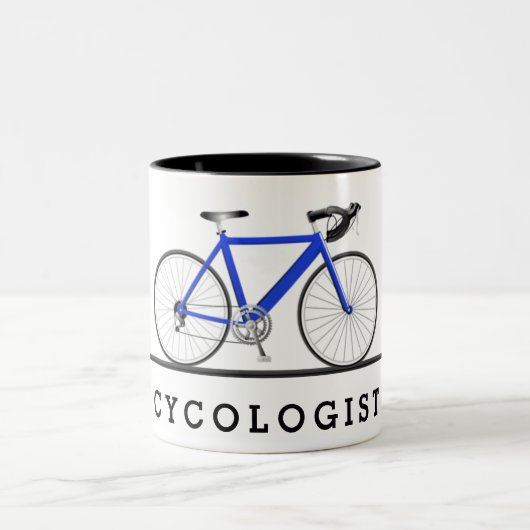 Cycologistische tekst met blauwe fiets tweekleurige koffiemok (Center)