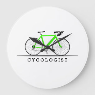 Cycologistische tekst met groene fiets grote klok
