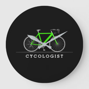 Cycologistische tekst met neongroene fiets grote klok