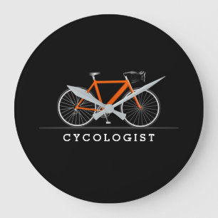 Cycologistische tekst met oranje fiets grote klok