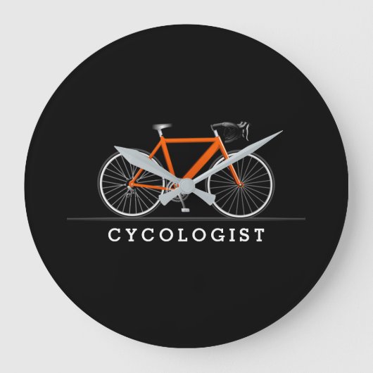 Cycologistische tekst met oranje fiets grote klok (Voorkant)
