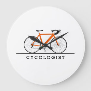 Cycologistische tekst met oranje fiets grote klok