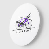 Cycologistische tekst met paarse fiets grote klok (Hoek)