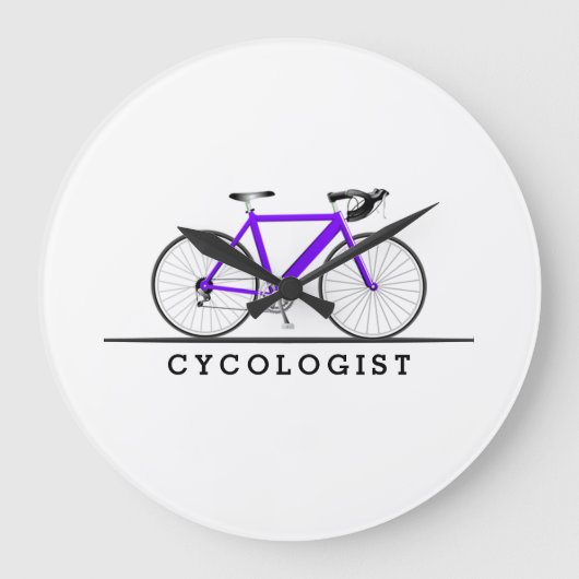 Cycologistische tekst met paarse fiets grote klok (Voorkant)