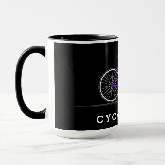 Cycologistische tekst met paarse fiets mok (Links)