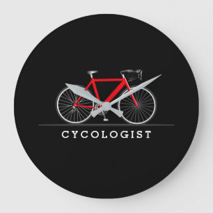Cycologistische tekst met rode fiets grote klok