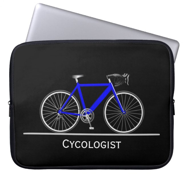 Cycoloog Blue Bike op Black Laptop Sleeve (Voorkant)