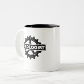 Cycoloog grappig fietscadeau tweekleurige koffiemok (Voorkant links)