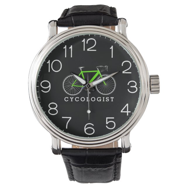 Cycoloog groene fiets op zwart horloge (Voorkant)