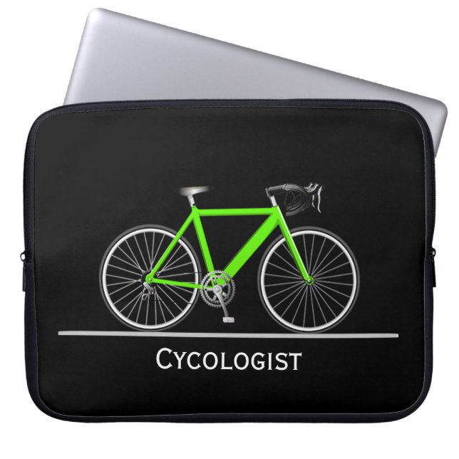 Cycoloog Neon Green Bike over zwart Laptop Sleeve (Voorkant)