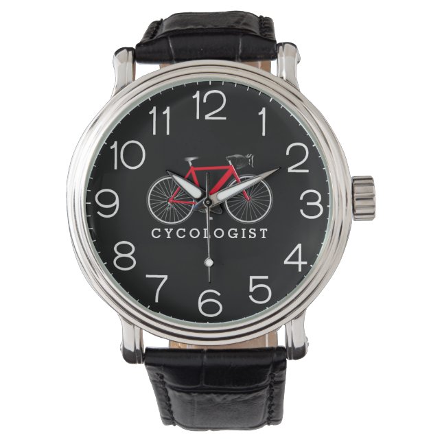 Cycoloog Red Bicycle op zwart Horloge (Voorkant)