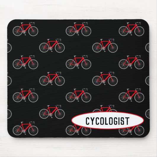 cycoloog rode fiets op zwart muismat (Voorkant)