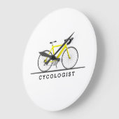 Cycoloog tekst met gele fiets grote klok (Hoek)