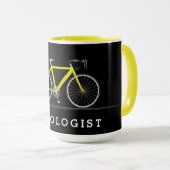 Cycoloog tekst met gele fiets mok (Voorkant rechts)