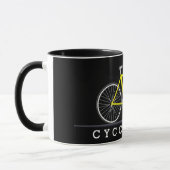 Cycoloog tekst met gele fiets mok (Links)