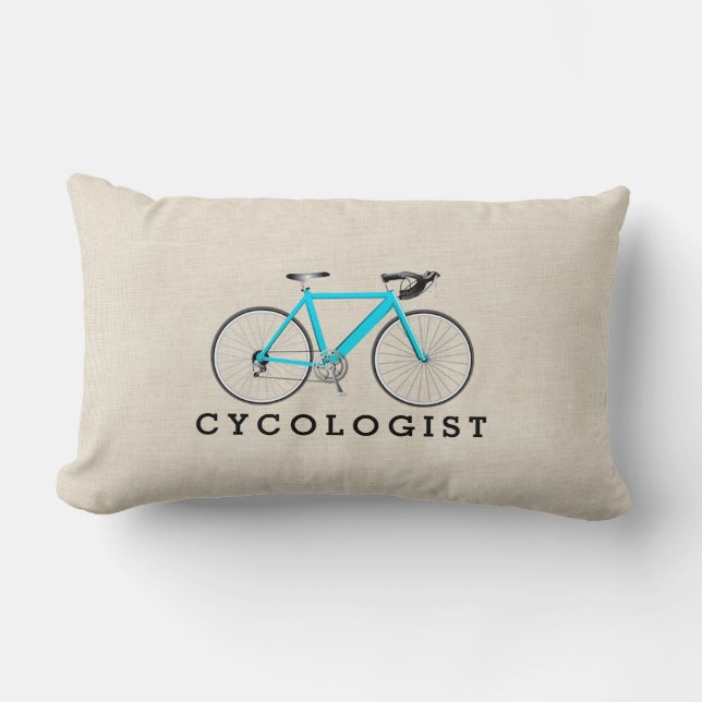 Cycoloog Turquoise fiets op beige Kussen (Voorkant)