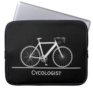 Cycoloog White Bike op zwart Laptop Sleeve
