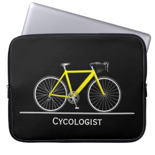 Cycoloog Yellow Bike op zwart Laptop Sleeve