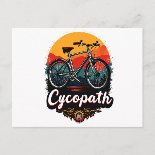 Cycopath: Energetische fiets en zonsondergang Grap Feestdagenkaart (Voorkant)