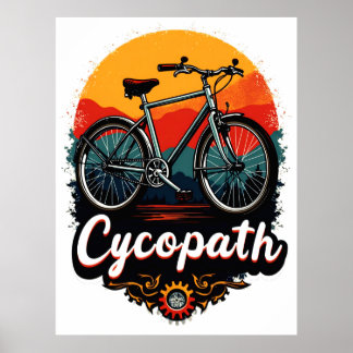 Cycopath: Energetische fiets en zonsondergang Grap Poster