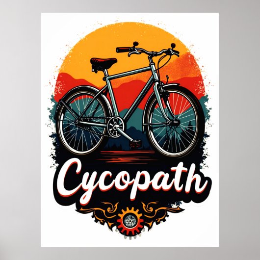 Cycopath: Energetische fiets en zonsondergang Grap Poster (Voorkant)
