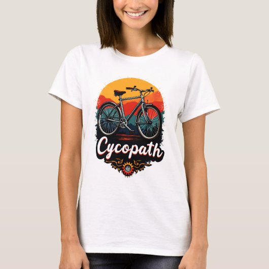 Cycopath: Energetische fiets en zonsondergang Grap T-shirt (Voorkant)